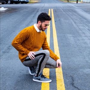 Grey Black Plaid Skinny Pants with Tuxedo Stripes